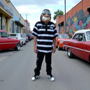 Polo tejida “Llora después ” caramelo negro/blanco/gris