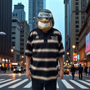 Polo tejida “Sonríe ahora” caramelo negro/caqui