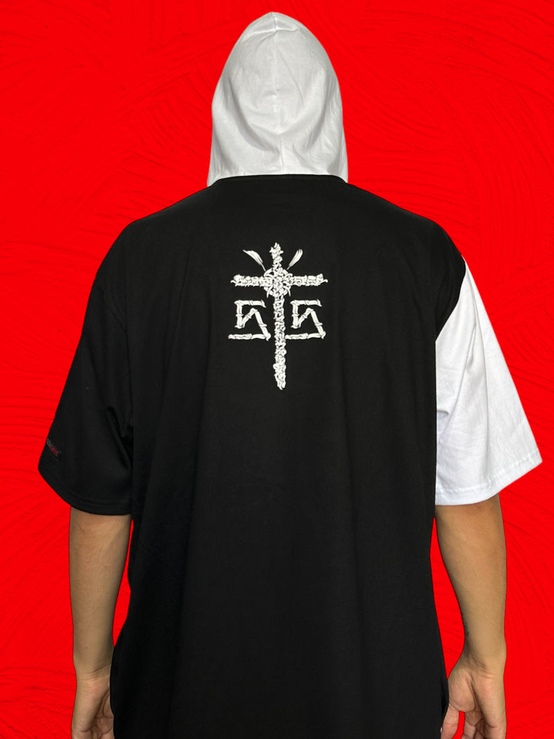 Playera con Gorro  “Cruz caligrafia”oversize