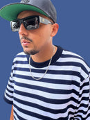 Polo tejida “Rallas caribe” Blanco/marino